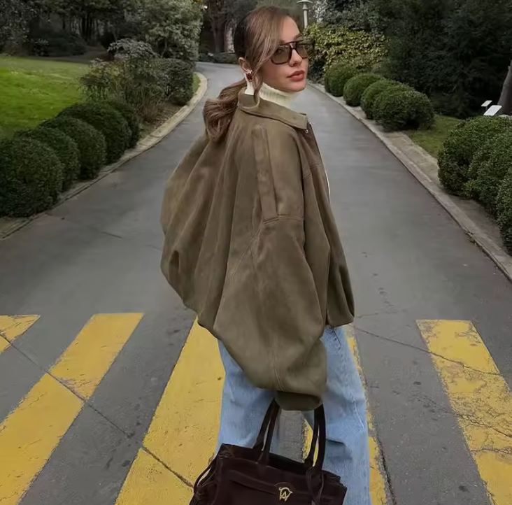 Trendy Oversized Khaki Jacket