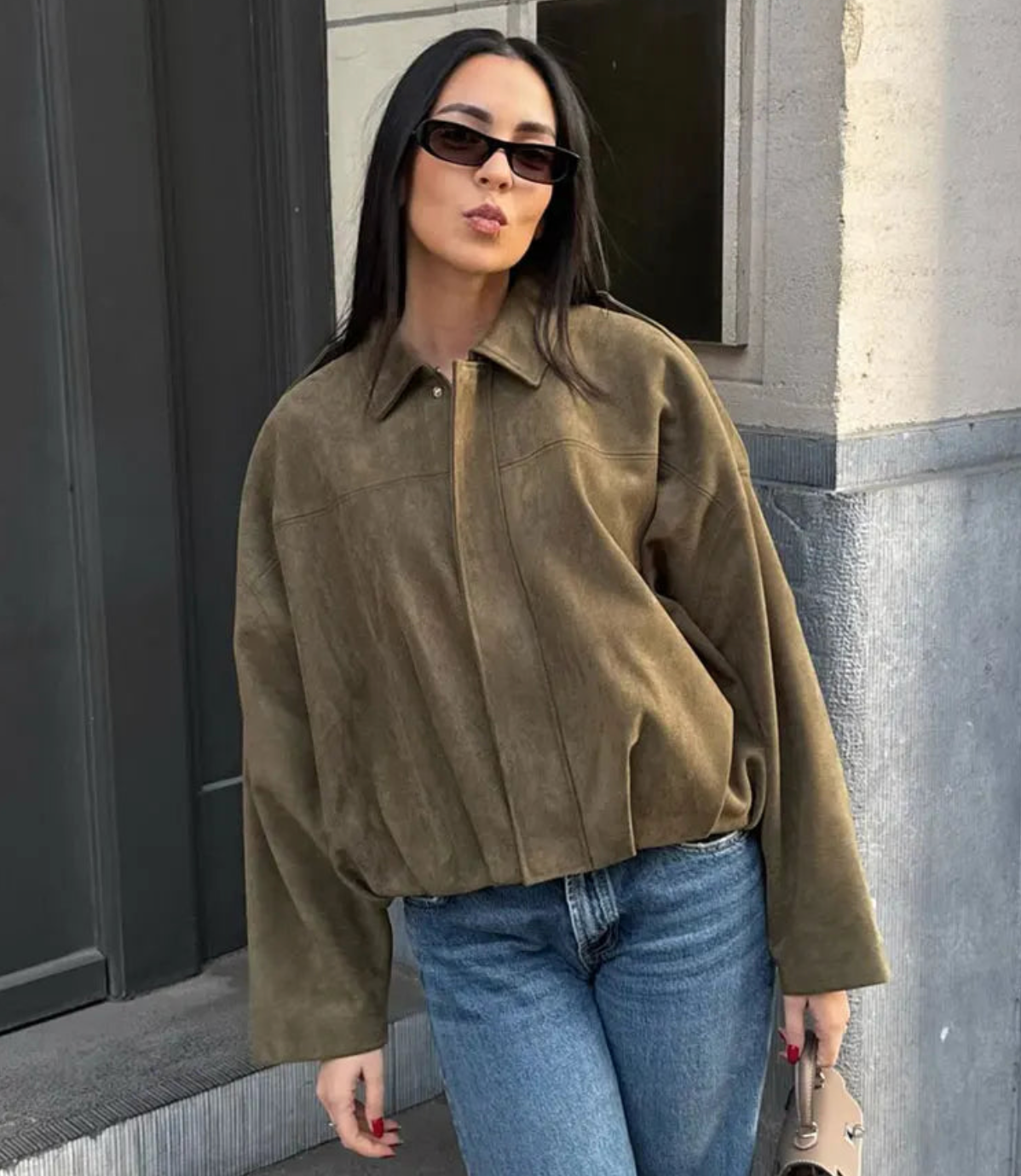 Trendy Oversized Khaki Jacket