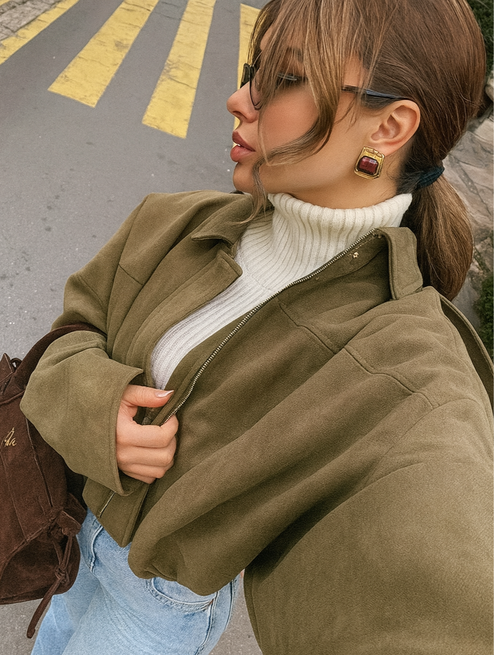 Trendy Oversized Khaki Jacket