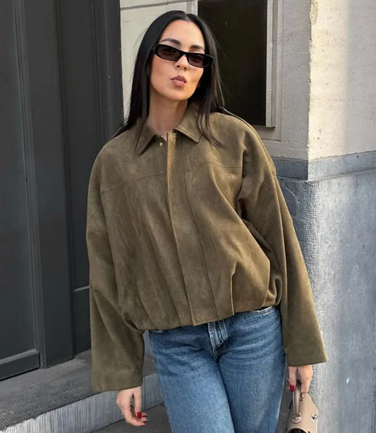 Trendy Oversized Khaki Jacket
